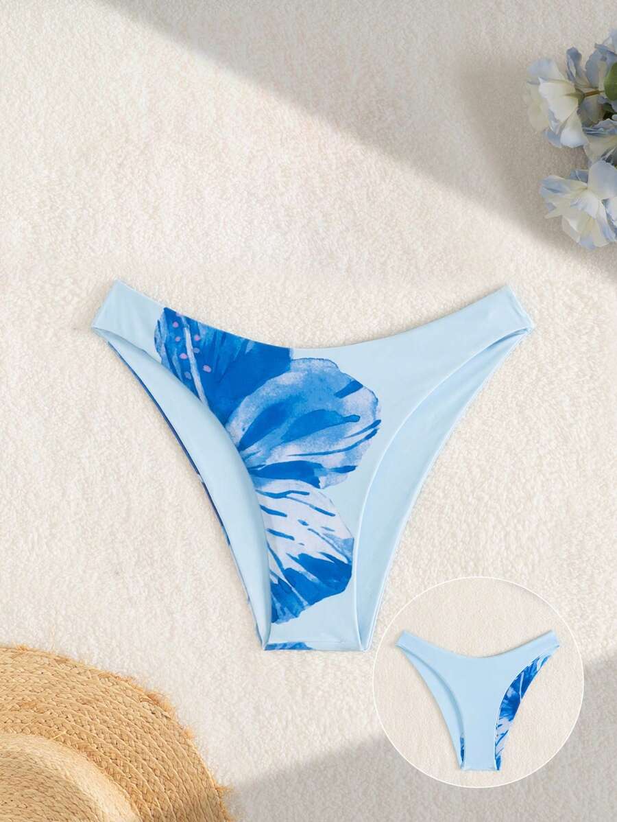Swim Mod 1pc Women Floral Print Bikini Bottom For Summer Beach Vacation - Blue - View 1
