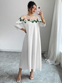 Elenzga Women's Long Dress - Random Floral Design, Simple And Fashionable, Suitable For Summer - White - View 6