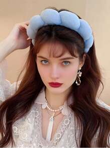 1套海绵头带和腕带，超柔软，高吸水性，适用于瑜伽、跑步、健身、护肤、保湿、面膜清洁、美容配件、自我护理必需品、浴室必备品、健身装备、四季皆宜、家庭水疗、健身房伴侣 - 藍色 - 查看 9