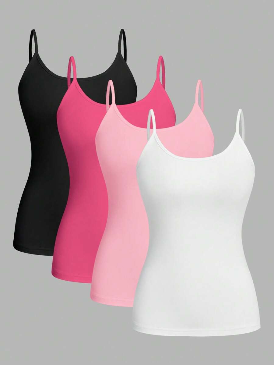 SHEIN EZwear 4pcs Casual Minimalist Skinny Strap Women Tank Top, Suitable For Summer Back To School - Multicolor - View 1
