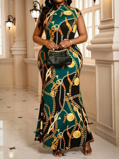 SHEIN Lady Spring And Summer Elegant Military Green Knitted Stand Collar Mermaid Batwing Sleeve Long Plus Size Dresses Easter Dress Women Graduation Dress Business Casual Woman Vacation Boho