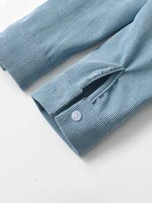 SHEIN Young Boy Casual Comfortable Long Sleeve Shirt With Embroidered Dinosaur Design, Paired With T-Shirt And Casual Pants, Suitable For Daily Casual Wear, Travel, School, All-Matching Shirt, Suitable For Autumn/Winter Getaway, Holiday, Travel, Relax, Sunbathing, Summer - Baby Blue - View 4