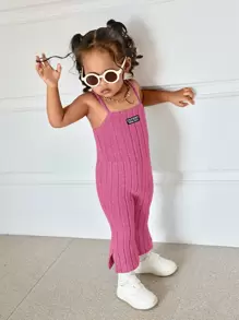 SHEIN Baby Girl Pink Crochet Letter Graphic Cami Jumpsuit Flare, Spring/Summer