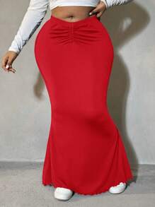 SHEIN SXY Plus Size Women's Solid Color Ruffle Mermaid Hem Elegant Skirt