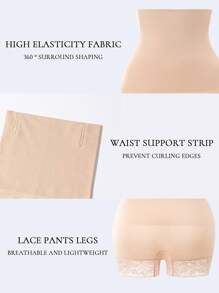 1 pieza Pantalones cortos moldeadores de cintura alta con parche de encaje para mujer