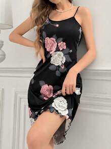 SHEIN Women Floral Print Ruffle Hem Casual Slip Dress Perfect Summer - Multicolor - View 3