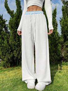 SHEIN EZwear Women Plain Color Minimalist Fashion Pants, Suitable For Summer - White - View 1
