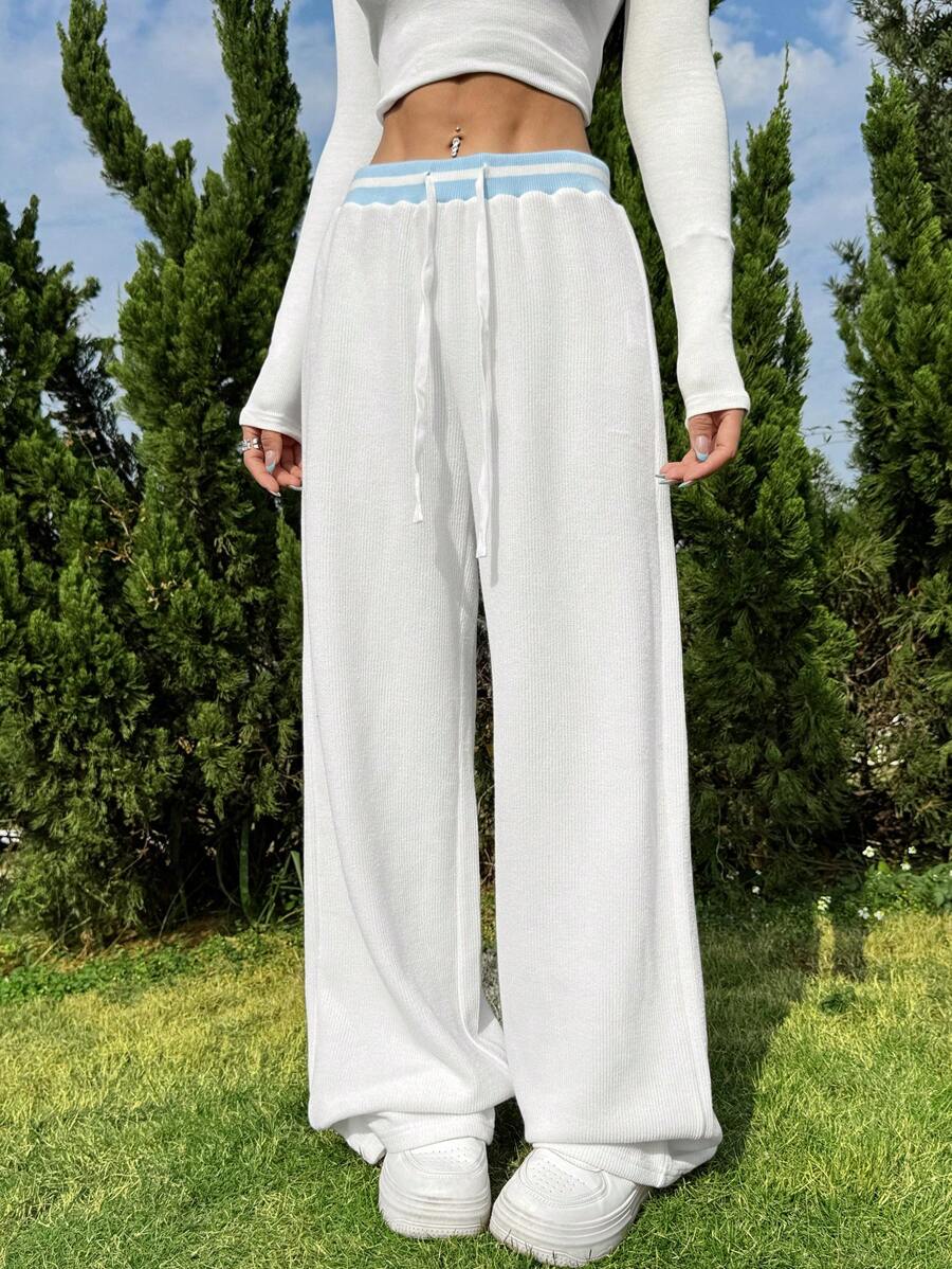 SHEIN EZwear Women Plain Color Minimalist Fashion Pants, Suitable For Summer - White - View 1