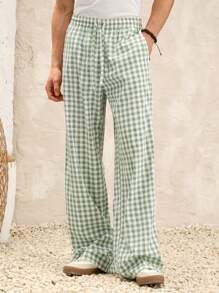 Manfinity VCAY Pantalones anchos de cintura media con cordón, estilo casual tejido a cuadros, aptos para uso diario, unisex - Multicolor - Ver 5