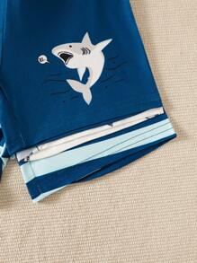 3pcs Set Young Boy Casual Daily Oceanic Creature & Striped Print, Suitable For Outdoor Beach, Play Or Comfortable Home Wear, Versatile Shorts - Multicolor - View 5