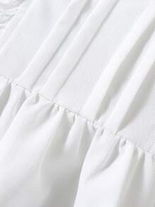 Baby Girl Summer White Sweet Babydoll Top, With Four Accordion Pleats On The Front Accented With Exquisite Lace Trim, Radiating A Vibe. Crafted From Premium Fabric, It Offers A Soft And Comfortable Fit, Suitable For A Variety Of Occasions. Wear It For A Day Out Shopping To Effortlessly Display Your Sweet Charm; It Provides A Comfortable Experience For Lounging At Home. - White - View 8