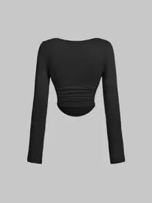SHEIN MOD Áo thun trơn đơn giản đa năng thường ngày cho nữ có họa tiết nhún màu - Hồng - Xem 8