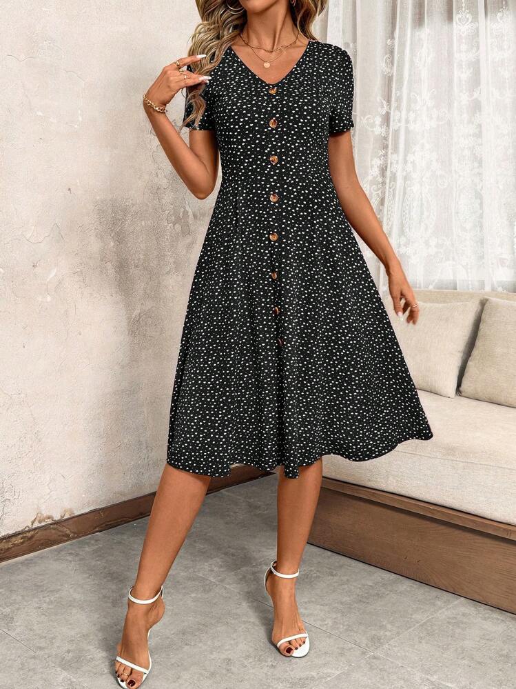 SHEIN Clasi 夏物 Vネック 半袖ワンピース プラスサイズ | SHEIN JAPAN