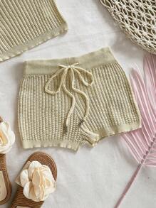 Soleia Conjunto de top corto y shorts ultra-cortos de punto texturizado para mujer, adecuado para fiesta y para usar por capas, atuendo de playa