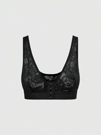 Goth Sujetador lencero sexy sin aros con cierre frontal de encaje, estilo gótico, para mujeres