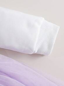 Infant/Toddler Girls' Cute Mesh Tulle Dress With Furry Heart Decor, Sweet Style For Spring/Autumn - Purple - View 4