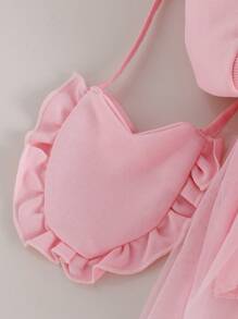 Infant/Toddler Girl Sweet Mesh Tulle Dress With 3D Furry Heart Decor, Suitable For Spring/Autumn