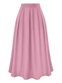 SHEIN Clasi Falda elegante de talle alto para mujer, primavera/verano - Rosa - Ver 4