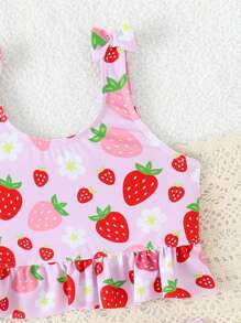 Baby Girls' Two Pieces Floral Print & Solid Color Skirt Bikini With Hood, Cute Baby Girl Swimming, Baby Girl Beachwear - Baby Pink - View 4
