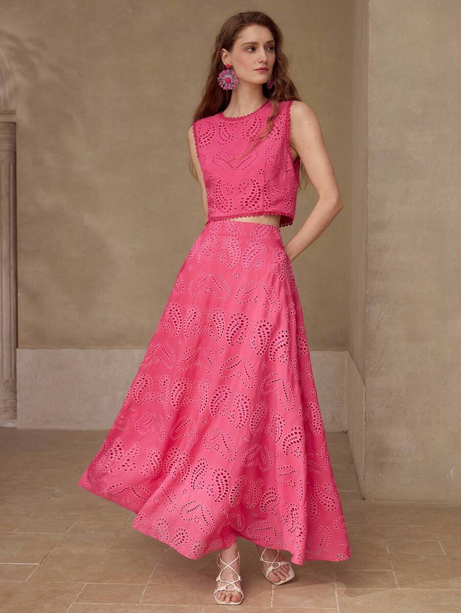 MOTF PREMIUM EYELET EMBROIDERY A LINE SKIRT - Pink - View 1