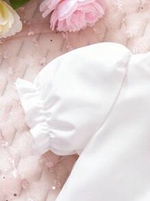 Souflis Souflis Baby Girls Casual Elegant College Style Ruffle Collar Short Sleeve Blouse And Skirt 2Pcs Set, Summer