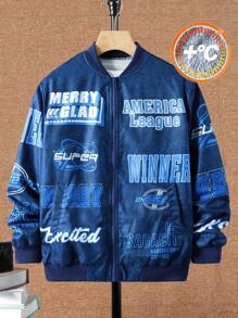 SHEIN Chaqueta térmica de ajuste amplio con estampado de letras para niños - Azul - Ver 1