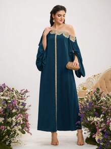 Al Najma Tunik Panjang Turki & Jubah Panjang Tradisional Arab (Kaftan Jalabiya) - Teal Blue - View 5