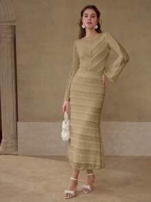 MOTF PREMIUM Kontrastspitzen Schnittlinien Rock - Khaki - Übersicht 4