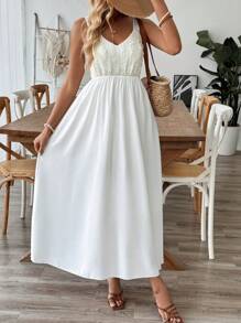 Breezaya 女士纯色细肩带连衣裙，简约时尚，适合夏季 - 白色 - 查看 5