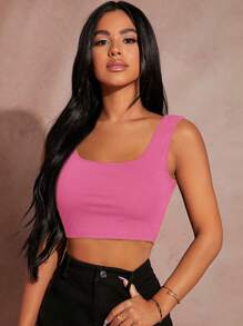 SHEIN SXY Women's Solid Color Crop Tank Top For Summer - Pink - View 4