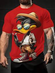 Manfinity Homme Camiseta de manga corta casual con estampado de dibujos animados para hombre, de verano