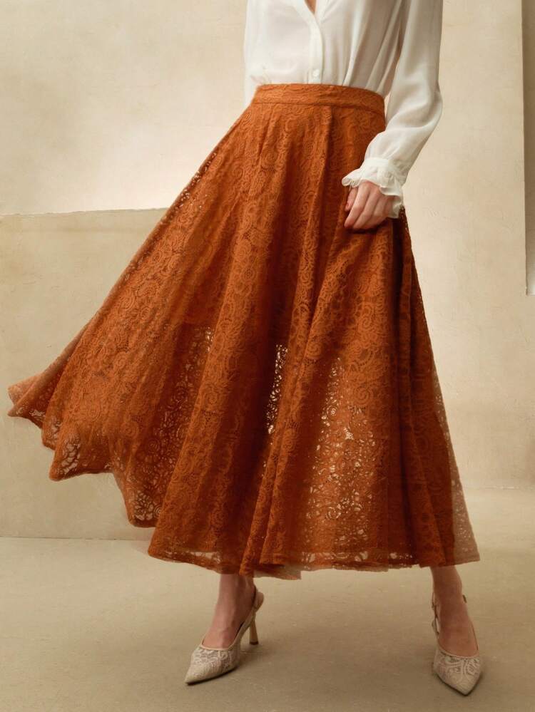 Women 3D Floral A-Line Midi Skirt, Suitable For Spring And Summer