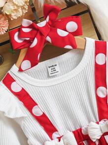 SHEIN Infant/Toddler Girl's Polka Dot Print Patchwork With Bow Decor Dress