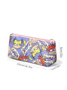 Nick 90s X SHEIN 90s Stylish Cute Cartoon Printed Zipper Pencil Case, Suitable For School, Office, And Travel Use, Can Hold Stationery, Digital Items, Personal Belongings, And Travel Essentials,Back To School,School Supplies