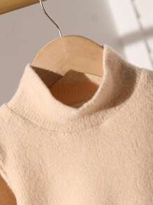 SHEIN Baby Girls Solid High Neck Long Sleeve Basic Top - Apricot - View 4