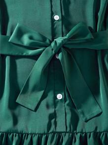 Teen Girl Solid Color Single-Breasted Ruffle Hem Sleeveless Elegant Cardigan Dress - Green - View 7