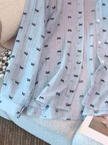 INAWLY New Fashion Bowknot Casual Long Sleeve Women Blouse With Sun Protection - Blue - View 3