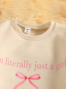 Tween Girls' Letter & Bow Print Fleece Crew Neck Sweatshirt - Apricot - View 3