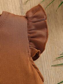 SHEIN 2pcs/Set Young Girls Solid Color Sleeveless Round Neck Top And Shorts Set - Khaki - View 3