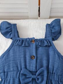Body di jeans effetto blu con balze e fiocchi decorativi per neonata, adatto per l'uso quotidiano e lo stile elegante da vacanza