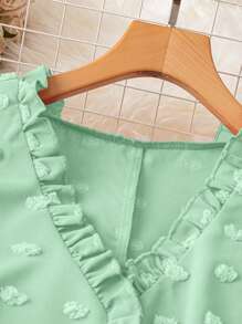 DreamSkyne Blus Wanita Ukuran Besar Model Leher V dengan Hiasan Rumbai dan Lengan Pendek - Mint Green - View 5