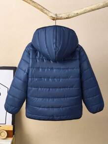 PrepCrw 1pc Young Boys' Casual Versatile Relaxed Fit Zipper Front Hooded Padded Coat, Suitable For Back To School, Birthday, Baby Shower, Holiday Parties, Autumn/Winter - Navy Blue - View 3