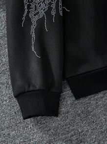 Sparklyn Tween Girls' Rhinestone Embellished Hooded Casual Knit Sweatshirt - Black - View 7