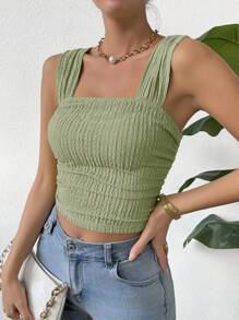 Chiquease Damen-Camisole mit einfarbiger Textur für Urlaub und Freizeit