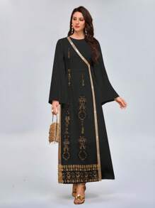 Al Najma Vestido de moda sencillo con estilo árabe, adecuado para el verano - Negro - View 7