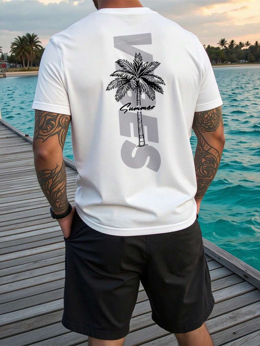 ResortEase Plus Size Men's Casual Suit - Minimalist T-Shirt & Shorts Set, For Everyday Wear - White - View 1