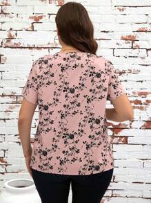 SHEIN Clasi Plus Size Casual Floral Allover Print Short Sleeve Shirt