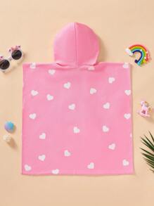 SHEIN Leap Crew Baby Girl Heart & Unicorn Print Hooded Cover-Up For Beach / Vacation - Pink - View 2