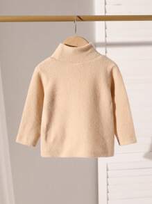 SHEIN Baby Girls Solid High Neck Long Sleeve Basic Top - Apricot - View 2