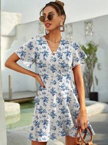 Breezaya Abito a-line con nodo laterale a pois, colore bordeaux, per abbigliamento da donna